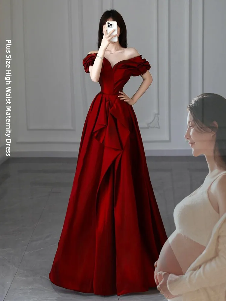 

Элегантное атласное платье на одно плечо с завышенной талией для свадебного приема, ужина, вечеринки, для беременных, скрывающее живот