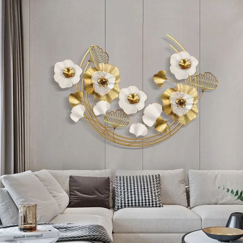 Light luxury living room sofa background wall decoration bedroom wall decoration fashion ginkgo leaf pendant wrought iron wall