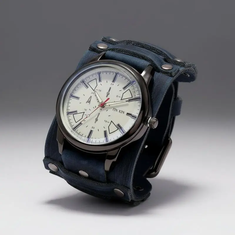 

Ретро-часы наручные из кожи: винтажный дизайн, широкий кожаный ремешок, модный аксессуар, точное время для музыкальных мероприятий