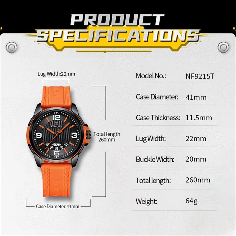 Luxury Top Brand NAVIFORCE Classic Business Quartz Watch for Men Military Sport Silicone Strap Waterproof Date Male Wristwatch