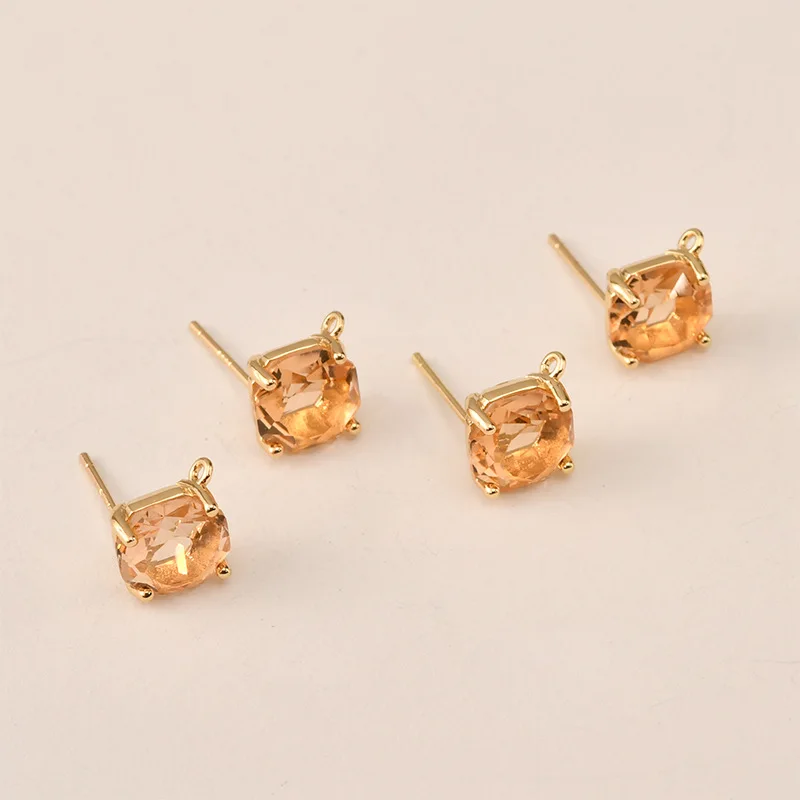10pair Colors Faceted Square Glass Earrings Studs Post with Linker Loop Connectors DIY for Women Pearls Drops Earring Making view 6