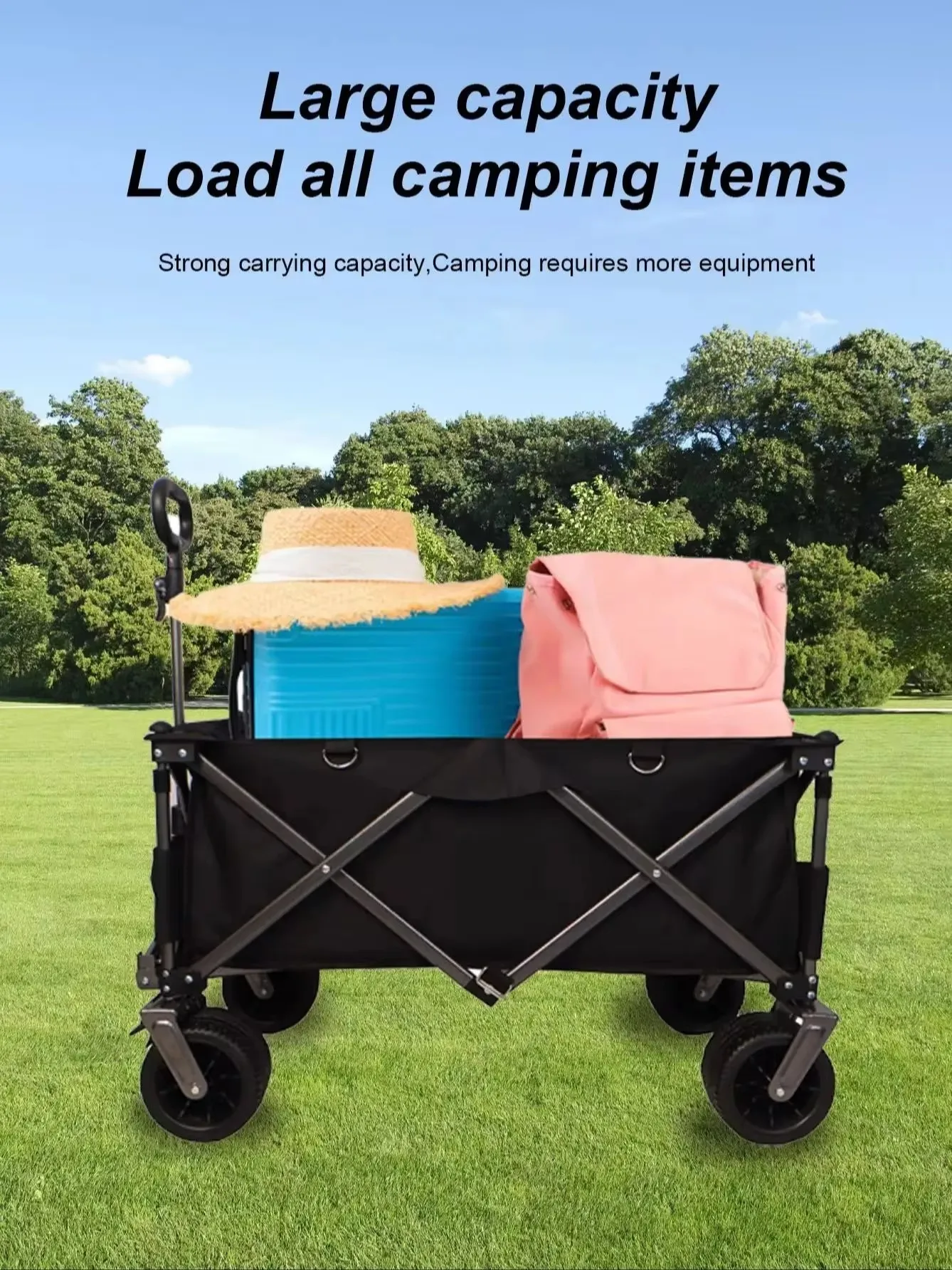 Folding Van Heavy Duty Utility Beach Trolley Large Wheels Adjustable Handle Drink Holder For Shopping Camping Garden Outdoor