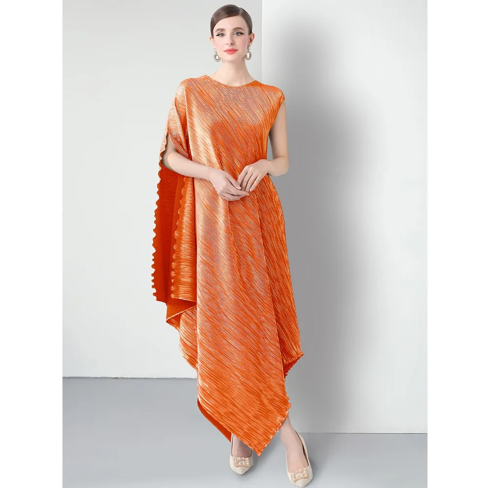 تنورة طويلة فضفاضة مقاس Dr Gold Emed طباعة كبيرة الحجم ملفوفة Dr غير متناظرة هملين مطوي على شكل حرف a صورة ظلية ماكسي Dr