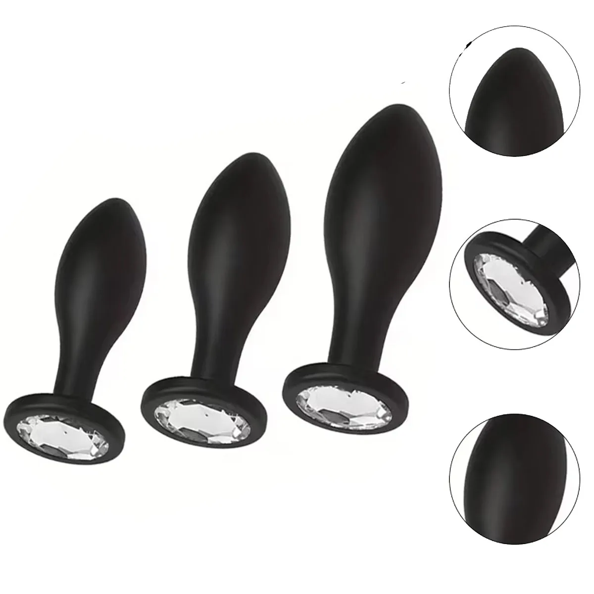 Soft Silicone Personal Wellness Kit 3 Sizes Anus plug , Ergonomic Shape, Sparkling Gem Base sex toy