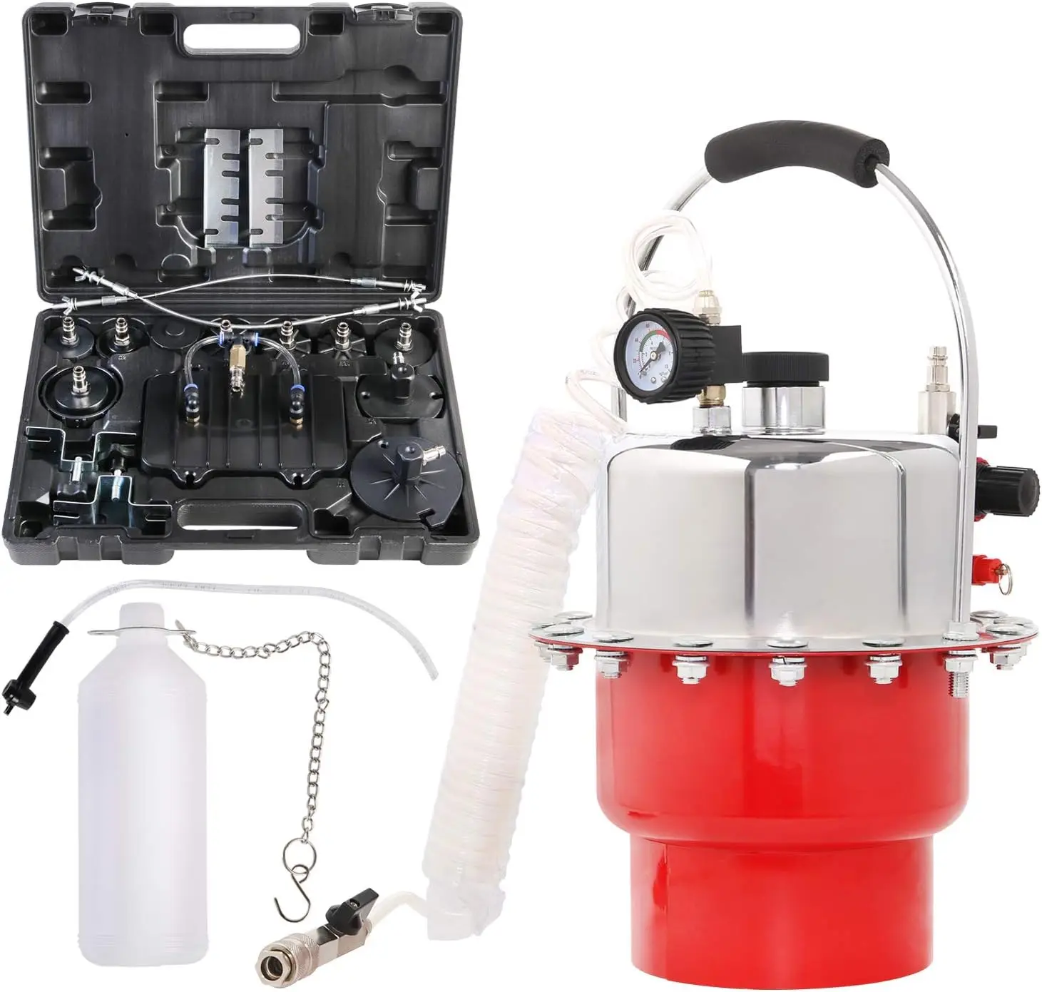 Brake Bleeder Kit Pneumatic Pressure Brake Clutch Fluid Bleeding Tool Set with Master Cylinder Adatpers Air Power PressurizedOil