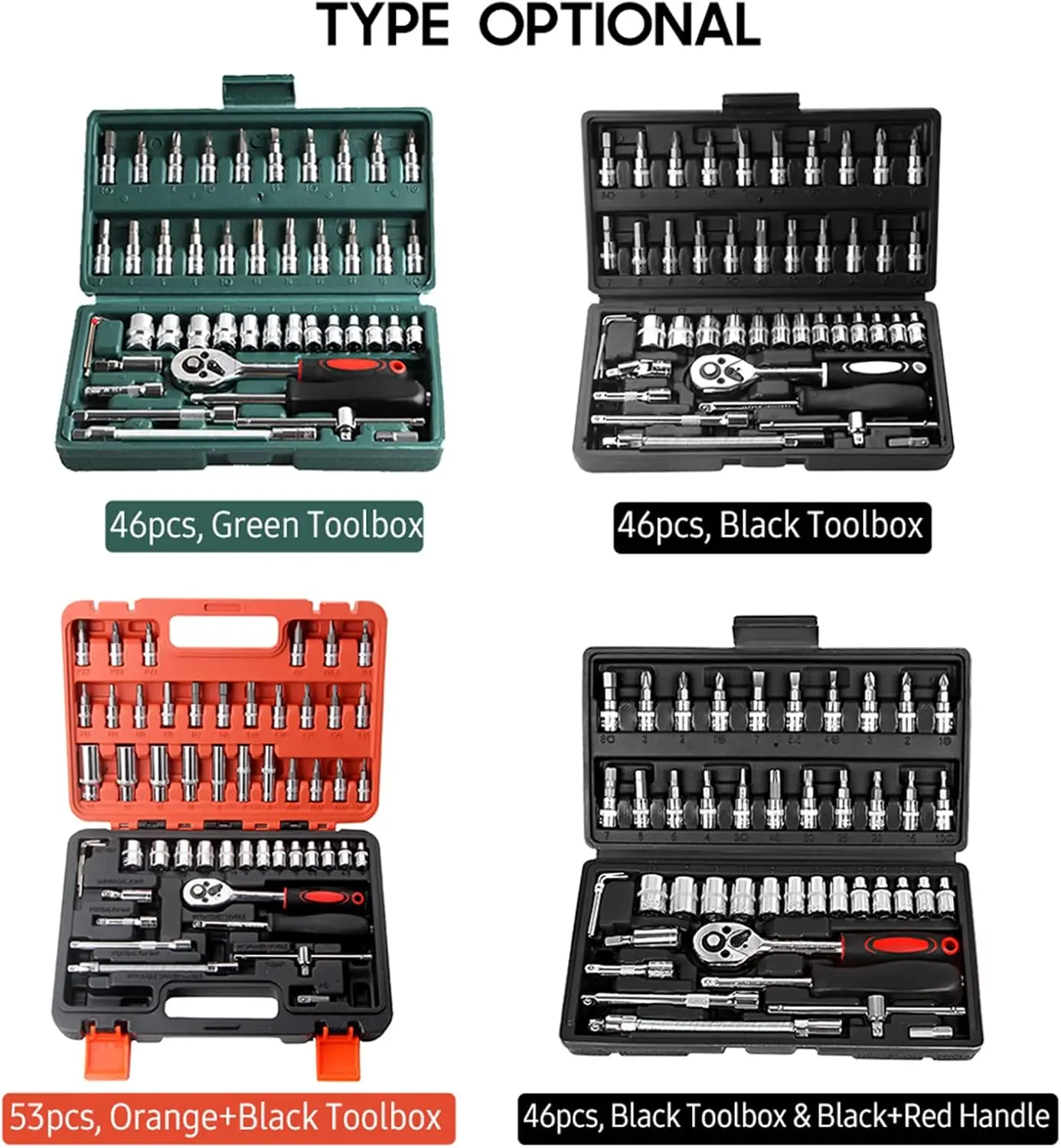 مجموعة مفاتيح الربط، مجموعة أدوات إصلاح الدراجات النارية للسيارات، مجموعة مقابس صغيرة مع صندوق لإصلاح السيارات (46 قطعة باللون الأخضر)