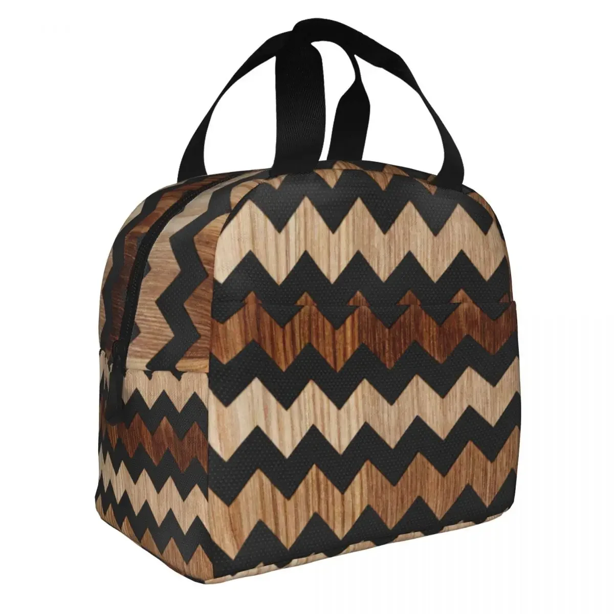 Lunch Bags for Men Women Wood Zig Zag Insulated Cooler Portable School Zigzag Canvas Lunch Box Food Storage Bags