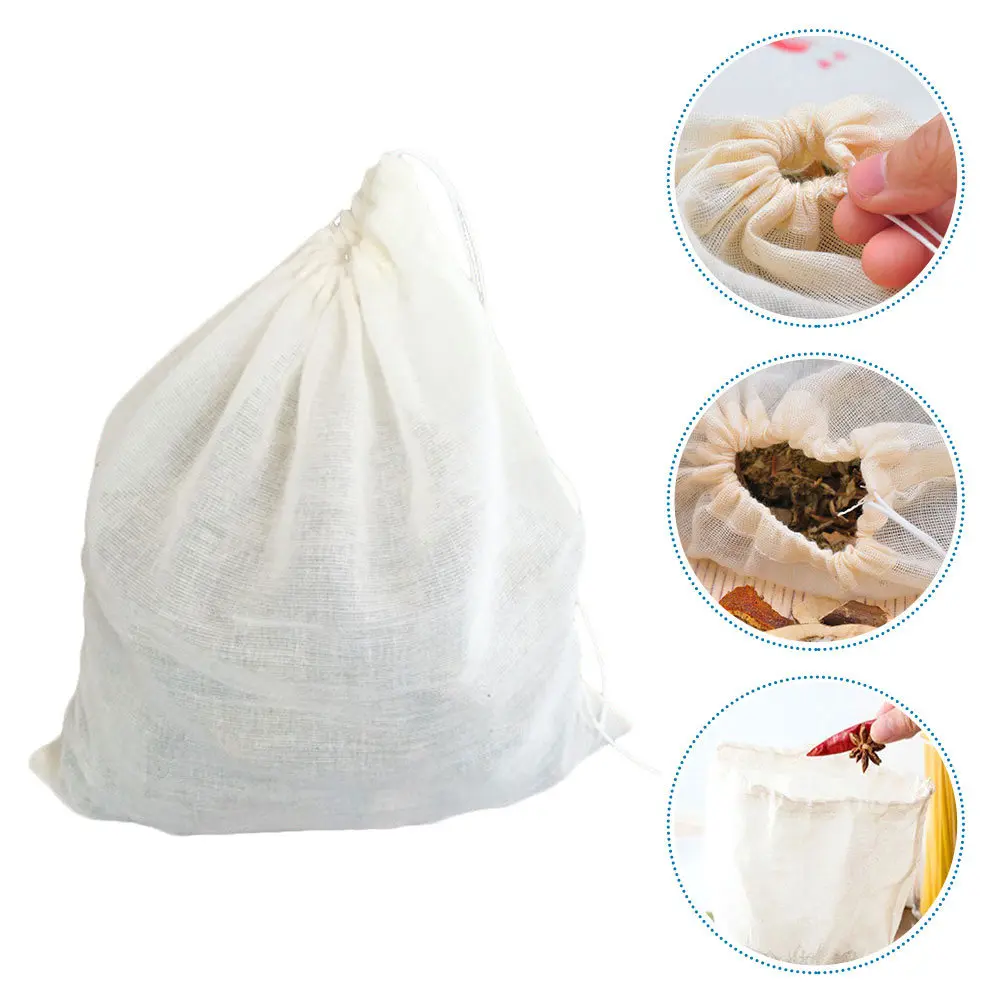 Bolsa de filtro de malla con cordón, colador de poliéster reutilizable para leche de soja, café, sopa, té, medicina china, especias, frutas, cocina, 1 ud.