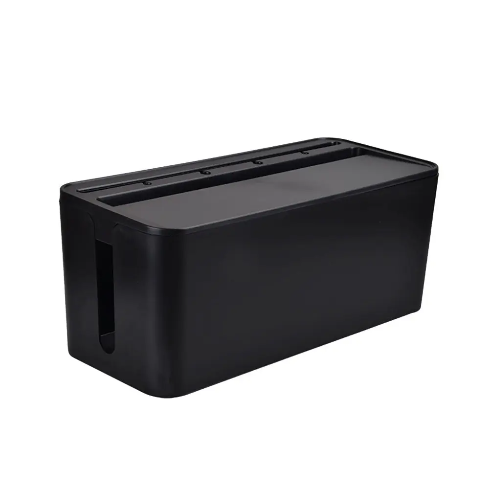 1 Item Cable Management Box Black Medium Reliable Plastic Design for Home Office Use Holds Chargers Adapters USB Hubs Cables