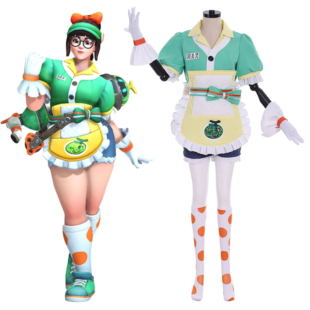 

Game OW Mei Cosplay Costumes Shoes Meiling Zhou Honeydew Skin Clothes Halloween Carnival Outfit For Women Girls