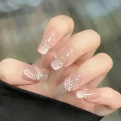 10Pcs Cat Eye Handmade Press on Nails French Coffin Acrylic Nails Dreamy Mermaid Pearl False Nail Romantic Sweet Fake Nails Art