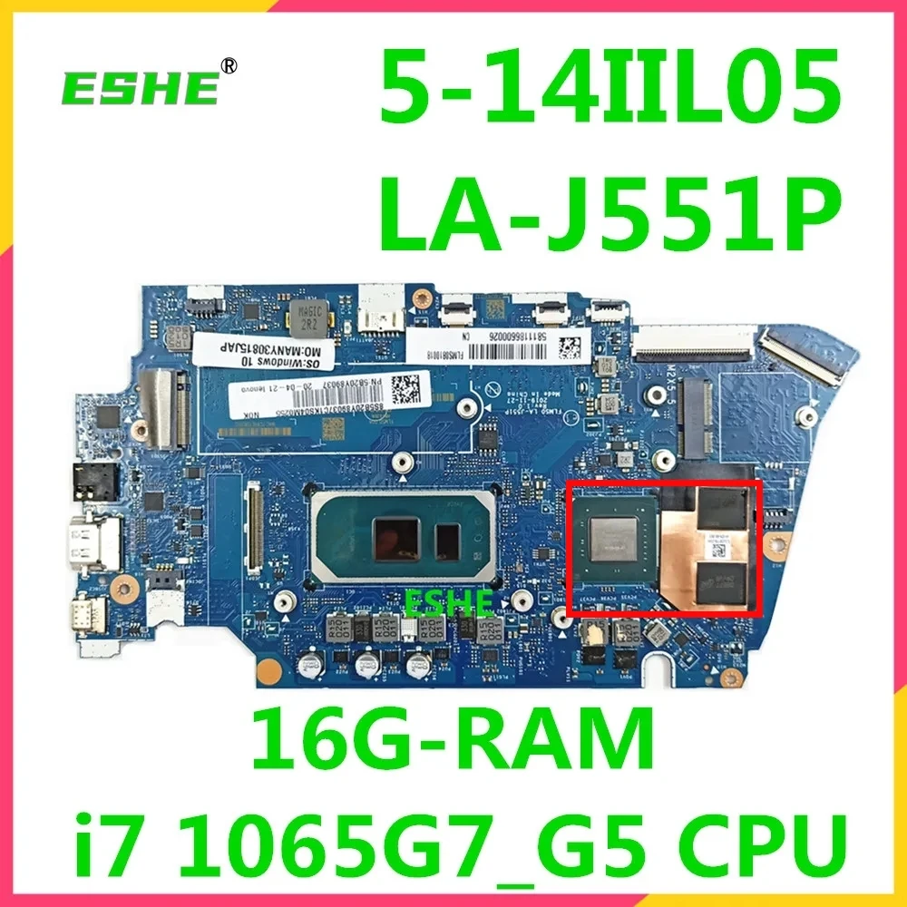 

FLMS0 LA-J551P For Lenovo ideapad 5-14IIL05 Laptop motherboard i5 1035G1 i7 1065G7 CPU 8G 16G RAM 5B20Y89037