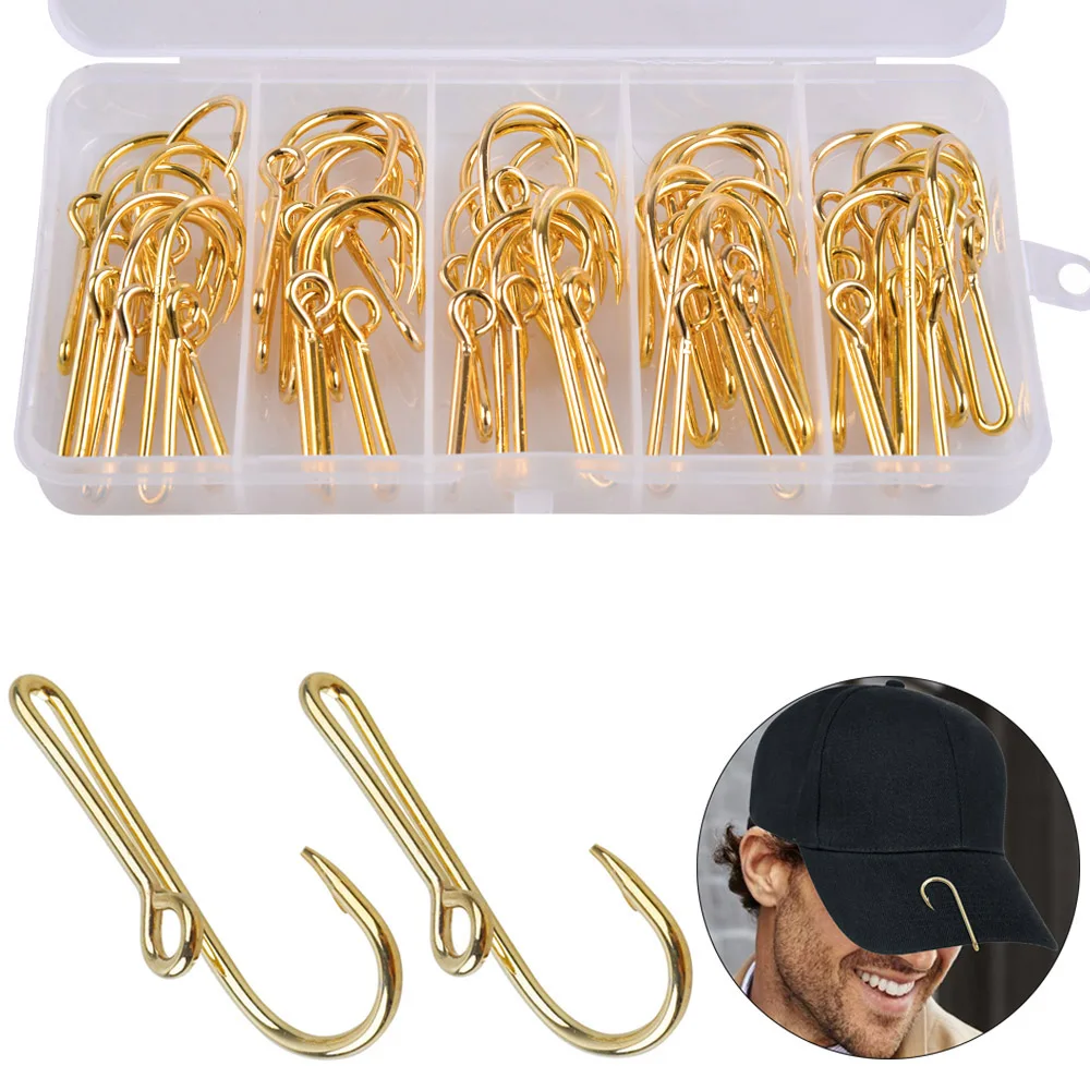40PCS Fish hook hat clip Custom Colored Gold/Black hat clip Fish Hooks for Cap Hook Clip fishing hook for hat Money/Tie Clasp