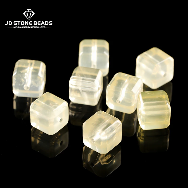 1 Pc Natural Stone Lemon Quartz Carved Square Faceted Shape Bead With Hole for Jewelry Making DIY Necklace Bracelet Accessory