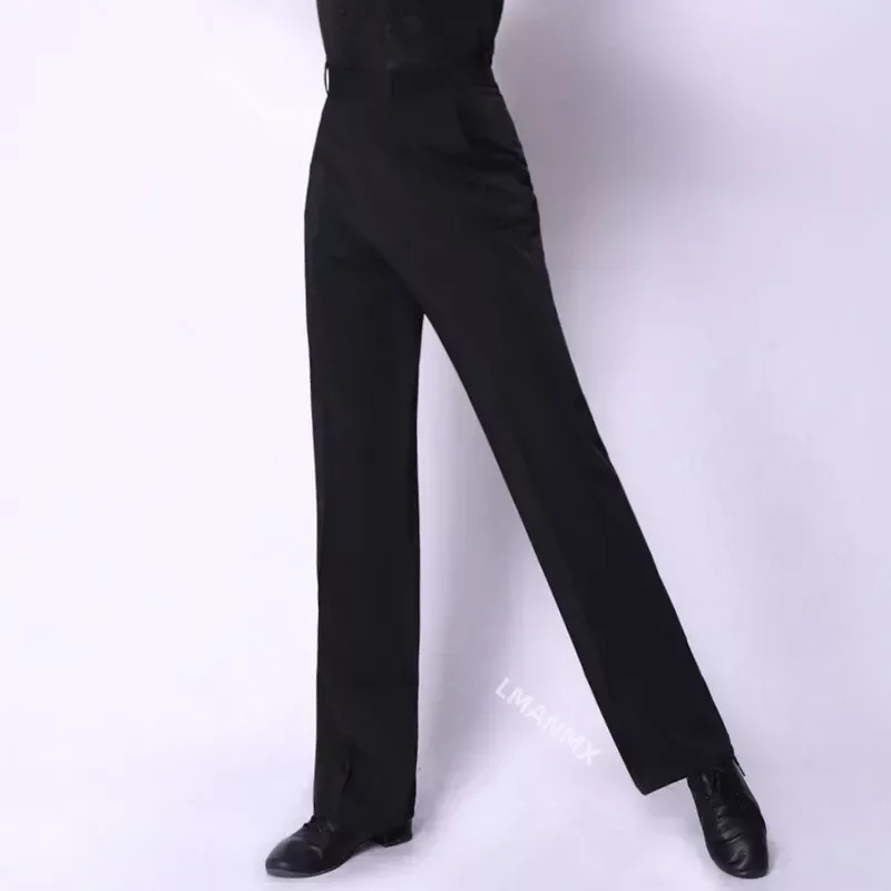 Mens Black White Color Latin Modern Ballroom Performance Trousers Adult Men Chacha Samba Rumba Latin Dance Standard Pants