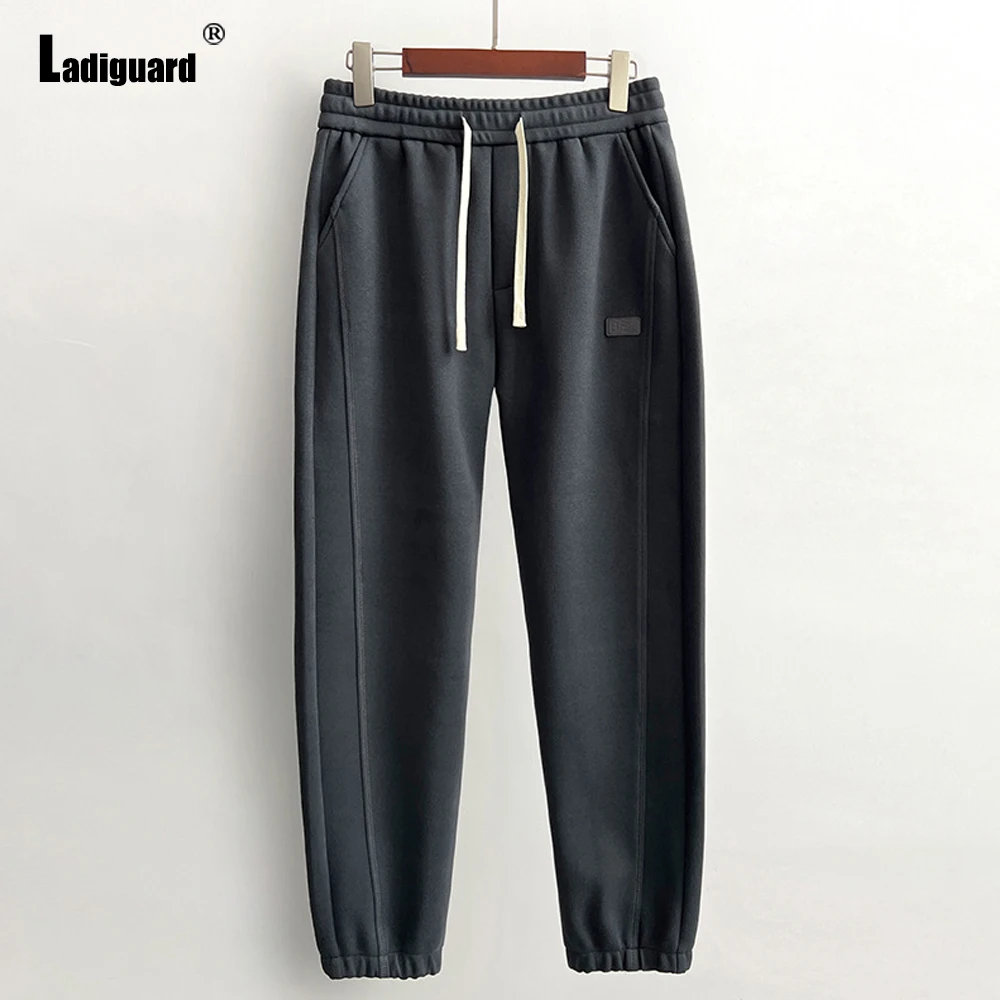 Ladiguard 2024 New Fashion Leisure Sports Running Pants Black Soft Plush Trousers Plus Size Mens Casual Elastic Waist Sweatpants