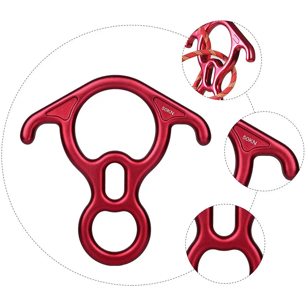 50kn Figure 8 descendeur d'escalade dispositif de rappel en alliage équipement d'urgence rappel contrôle de sécurité descendeur d'escalade rouge