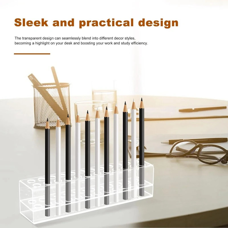 Acrylic Pen Holder, 24-Slots Pen Display Stand Clear Pen Holder Pencil Display Stand Eyebrow Pen Stand Art Brush Rack