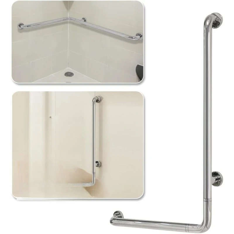 Shower Grab Bar for Seniors Toilet Safety Grab Bars L Shaped Bathroom Hand Rails Wall Mount 24 Inch x 36 Inch Grab Bar