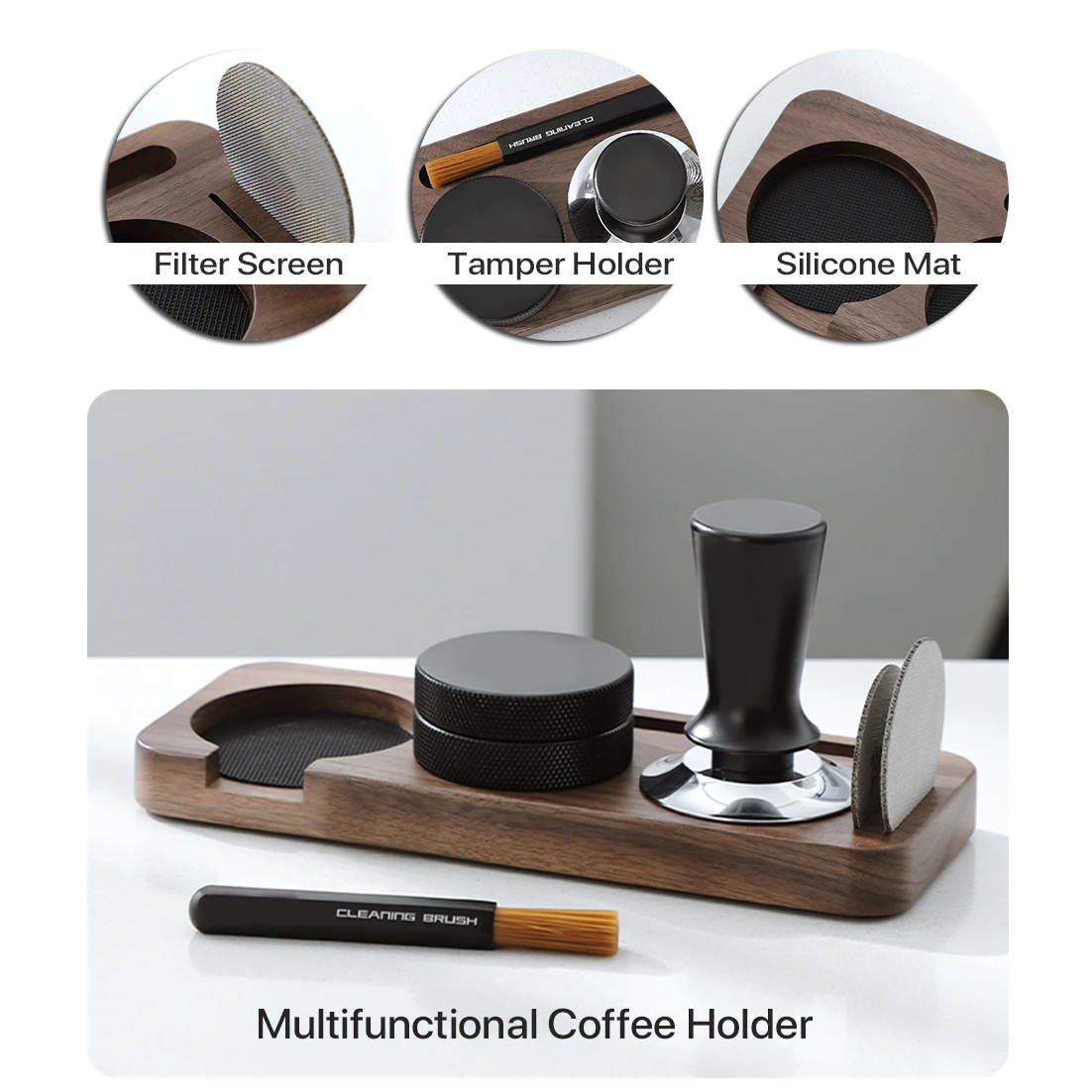 Kaffee Tamper Matte Station Stehen Siebträger Halter Unterstützung Basis Rack Walnuss Holz Für 51MM 54MM 58MM espresso Zubehör Barista