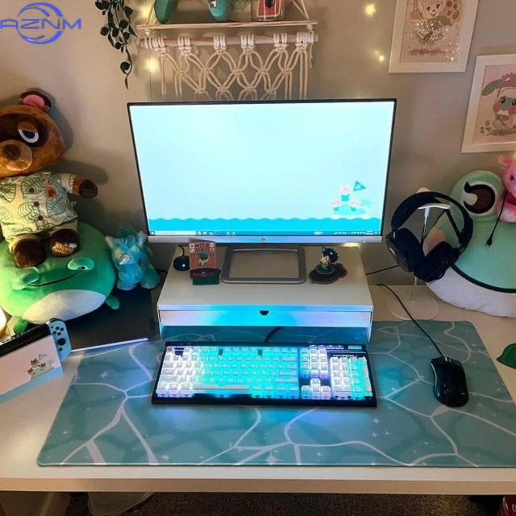 jo-Anime Desk Mat Wave, Turquoise/cyan Mouse Pad Kawaii, Cute Anime Aesthetics, Blue Ocean Waves Water, Xl Extra Large Gaming De