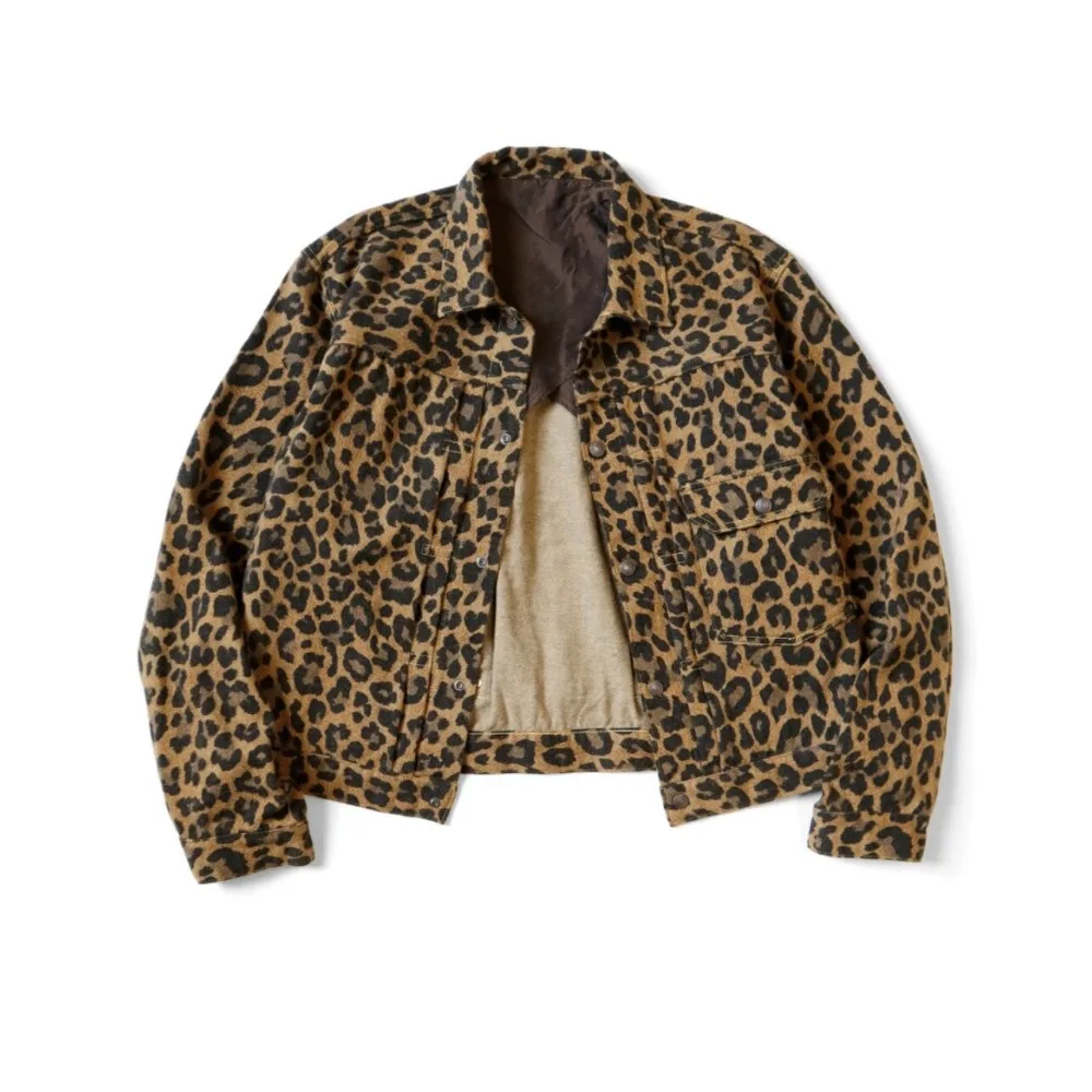 

25AW KAPITAL HH Hirata and Hongri Leopard Print Lightweight Short Coat Japan Style Two Pocket Casual Lapel Jacket New Arrival