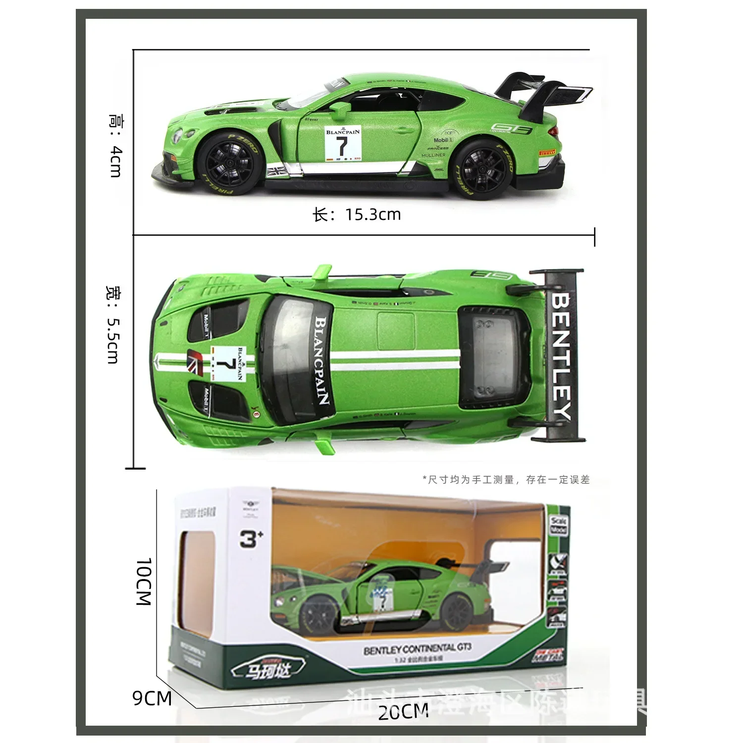 1:32 Bentley Continental GT3 Rennwagen Druckguss Metall legierung Modell auto Sound Licht zurückziehen Sammlung Kinder Spielzeug Geschenke e13