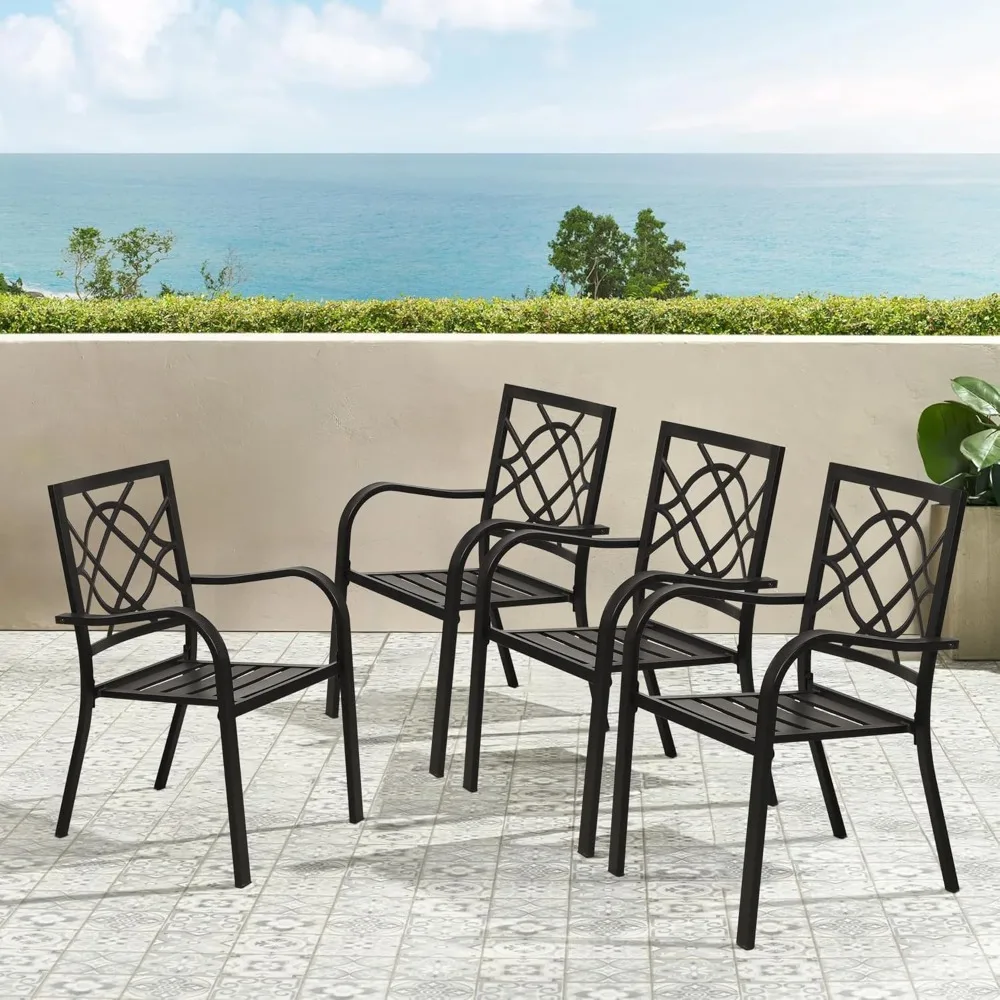 300 lb patio chairs A set of 4 outdoor dining chairs with metal frame stackable patio dining chairs