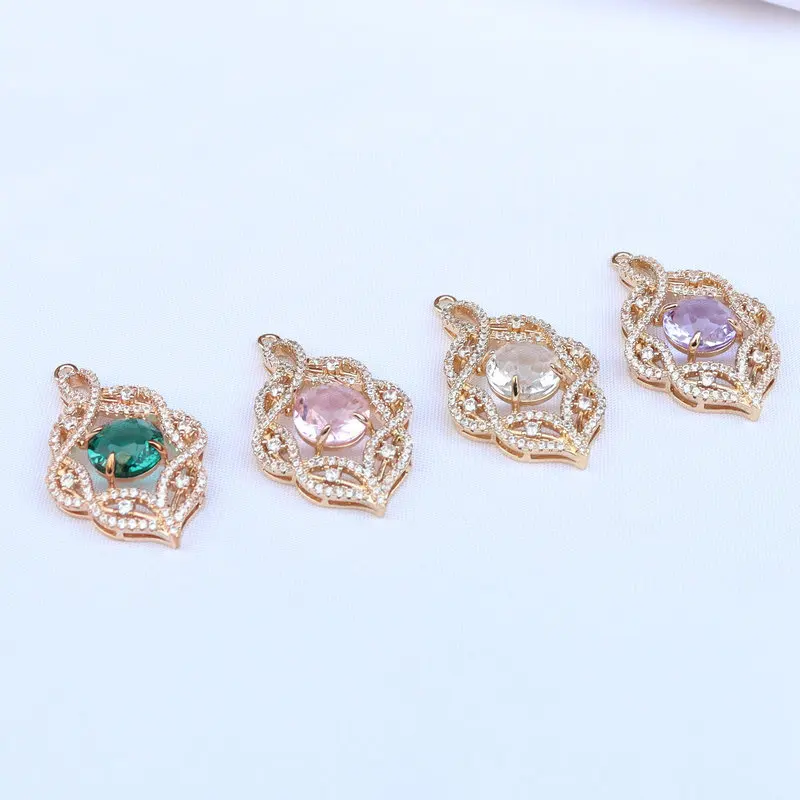 10 قطعة/الحقيبة DIY مجوهرات اكسسوارات النحاس مطعمة زركونيا الجوف الرجعية زهرة قلادة قلادة أقراط مجوهرات اكسسوارات