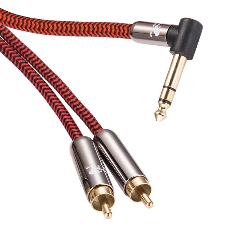 Kątowy kabel stereo 6,35 mm do podwójnego kabla audio RCA Premium do konsoli mikserskiej AMP 1/4 cala TRS do 2 RCA OFC Kabel 1M 2M 3M 5M 8M