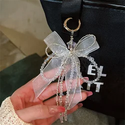 Spinning Crystal Beaded Bow Phone Charm Strap Pendant Bracelet For iPhone Airpods Accessories Bag Women Girl Hanging Cord