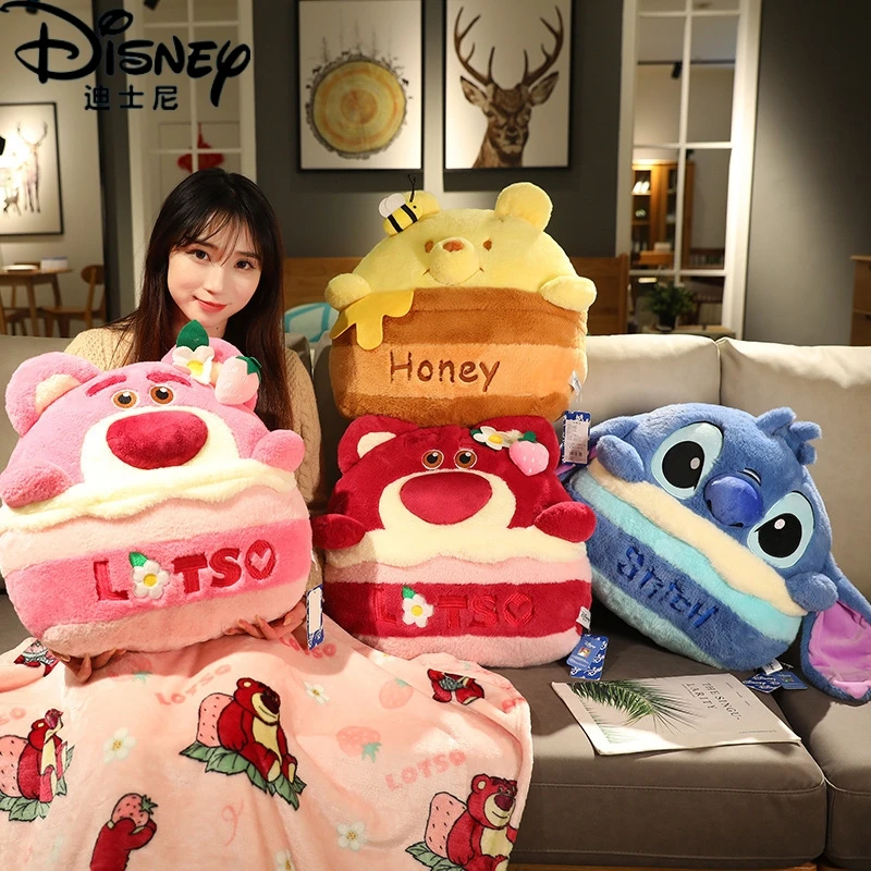 

Cartoon Anime Disney Cake Series Doll Strawberry Bear Stitch Pillow Plush Poof Pooh Cute Pillow Cushion Blanket Birthday Gift