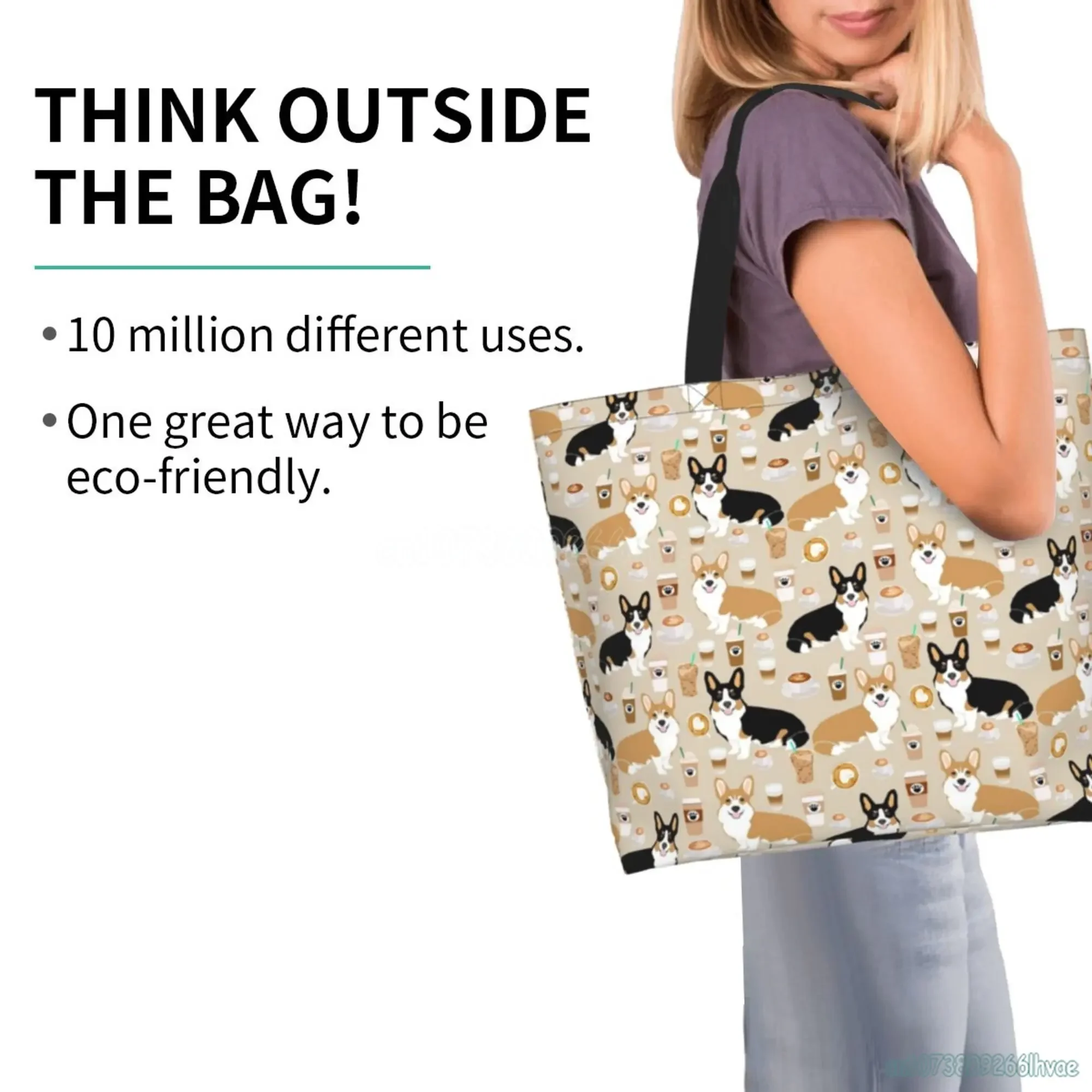 لطيف فصيل كورجي الكلب حمل الحقائب حقيبة كتف حقيبة شاطئية للنساء قابلة لإعادة الاستخدام رياضة نزهة السفر الشاطئ التسوق العمل الاستخدام اليومي للمتسوقين حمل