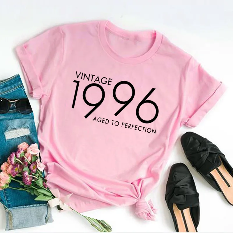 Vintage 1996  Fashion Party Harajuku Female Clothing 100%Cotton Funny Letter Born Women T-shirt Short Sleeve Top Tees Streetwear