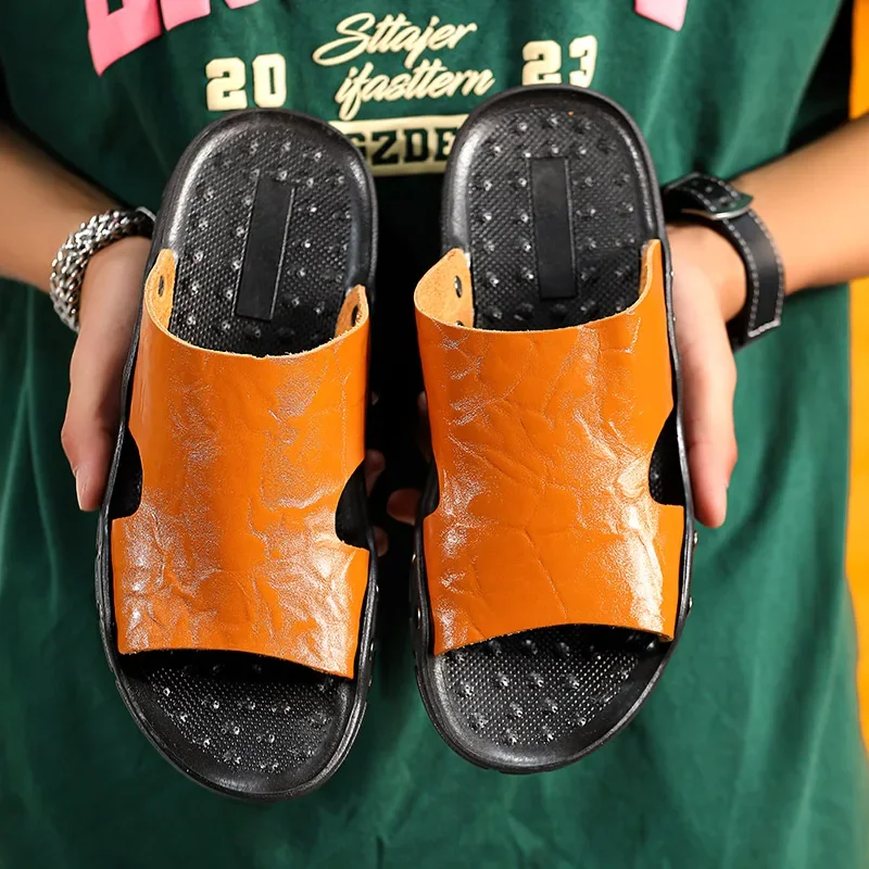 

2025 Mens Sandals PU Leather Classic Summer Men Soft Slippers Outdoor Flip Flop Indoor Slides Lightweight EVA Slides for Men