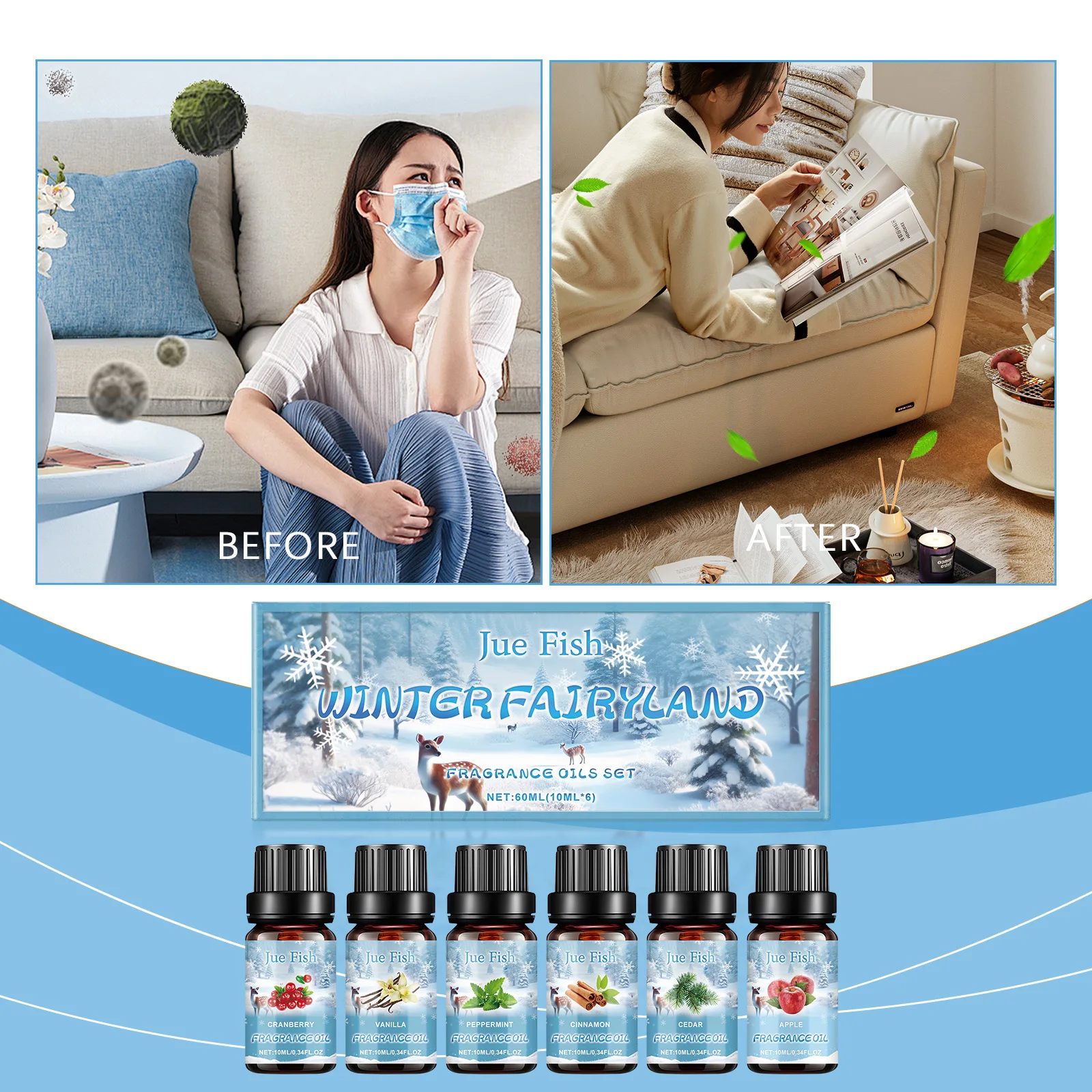 Jue-Fish Winter Aromatherapy Oil Set Humidifier Essential Oil Fresh Air Winter Indoor Warming