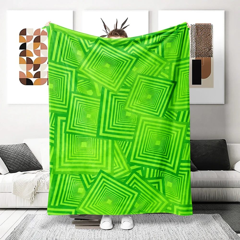 Lime Nested Squares 3D Flannel Blanket Perfect For Sofa Office Bed Travel Sleep Read Relax Camping Four Season Use