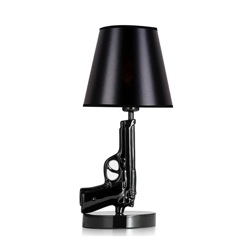 مصباح طاولة مسدس حديث، مصباح مكتبي، جسم مسدس مطلي بالكهرباء مع غطاء قماش، مصباح طاولة مسدس، ديكور منزلي، معدن، أسود #4