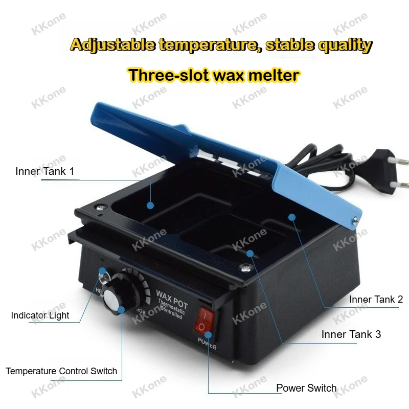 

3-Slot Dental Wax Melter Adjustable Temperature 300W 0-150℃ Wax Pot Thermostatic Controlled Stable Quality for Dental Lab Use