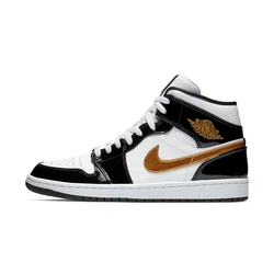 Air Jordan 1 Mid Shock Leather Retro Basketball Shoes para homens, Absorvente de choque confortável, Anti derrapante, Resistente ao desgaste, Mid Top