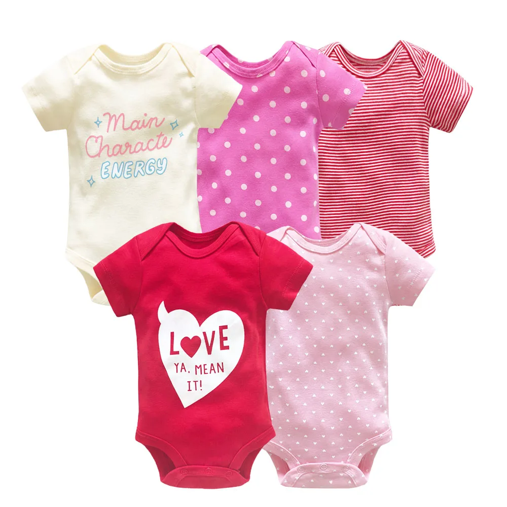 5PCS/Lot Baby Girls Bodysuits Cartoon Baby Girls Clothes 100% Cotton Summer Short Sleeve 3-24 Month Newborn Roupas de bebe