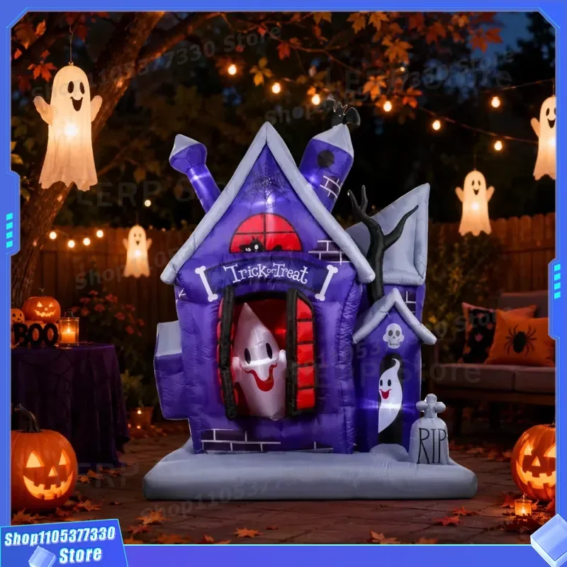 Giant Inflatable Haunted House for Halloween Outdoor Party Decor Waterproof LED Light Up Ghost Yard Display Festive Home