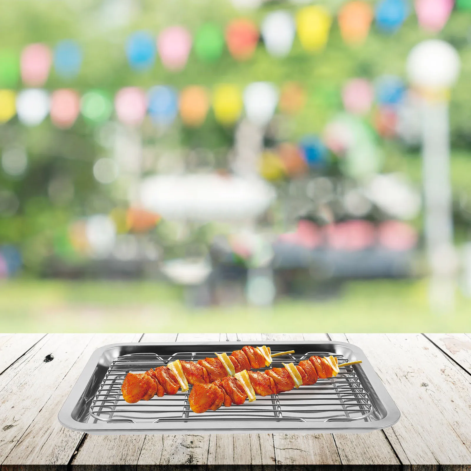 

Stainless Steel Cooling Rack Set 36x27x2cm Silver Chicken Plate Wire Rack Baking Sheet Oil Draining Tray Fried Food Holder