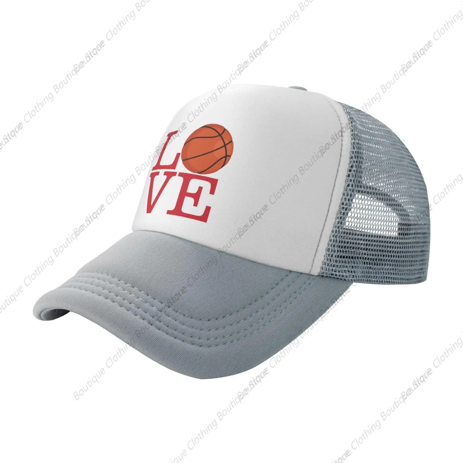 

Love Basketball Hat Mesh Cap for Men Women, Adjustable Trucker Hat Baseball Cap Gray