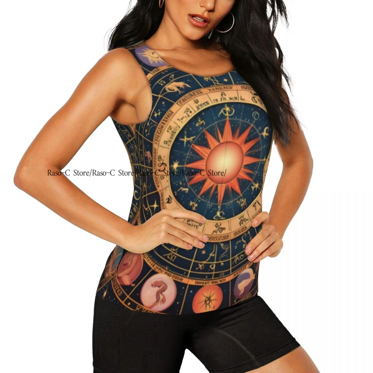 Women Sexy Vest Horoscope With Zodiac Sign Pattern Sleeveless Round Neck Tank Tops Female Casual Basic Camisole