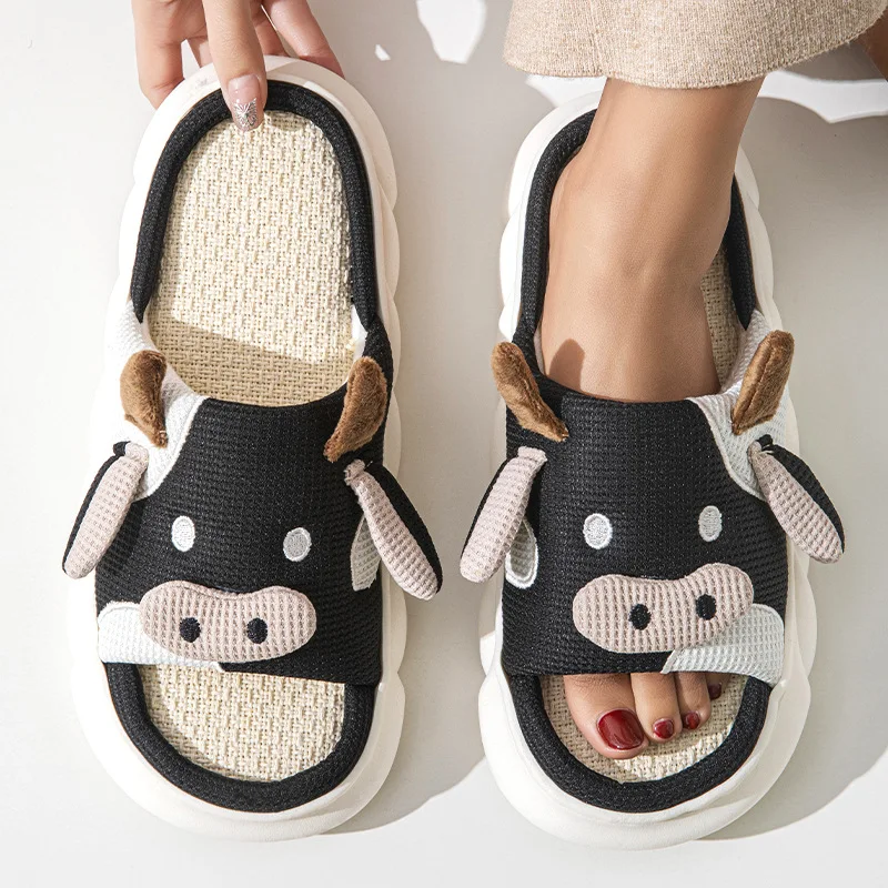 Bebealy Cute Women Slippers Summer Platform Soft Cartoon Home Slippers Lovely Thick Sole Slides Outdoor Non-slip Cloud Slippers