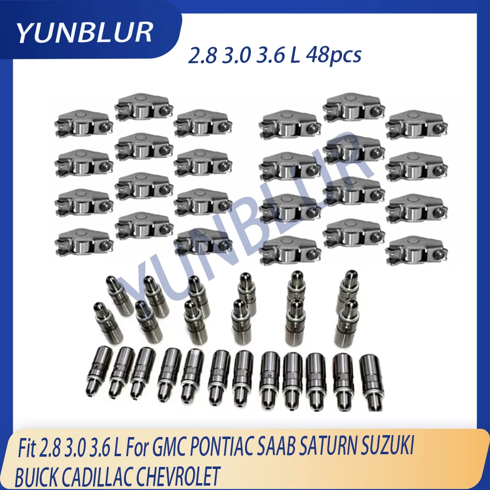 24 / 48pcs Rocker Arm & Hydraulic Valve Lifter Kit Fit 2.8 3.0 3.6 L For GMC PONTIAC SAAB SATURN SUZUKI BUICK CADILLAC CHEVROLET