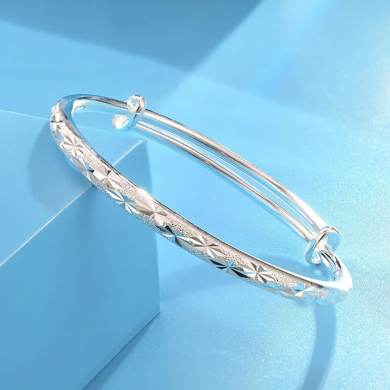 Pulseras de plata de ley 925 de lujo para mujer, brazaletes ajustables tallados con cielo estrellado Original Vintage, joyería fina para fiesta y boda