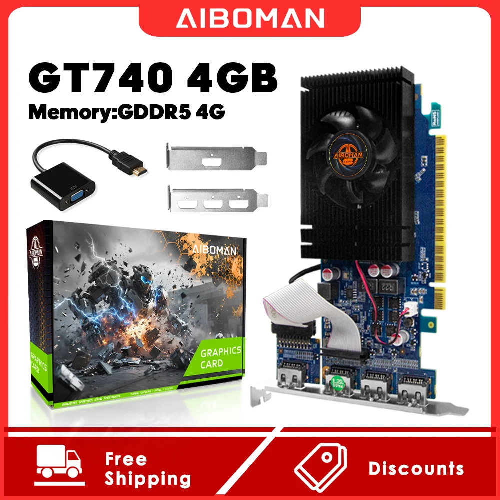 AIBOMAN GT740 4GB VGA GDDR5 128BIT 384SP 64W HDMI*4 PCI-E 3.0 데스크탑 그래픽 카드