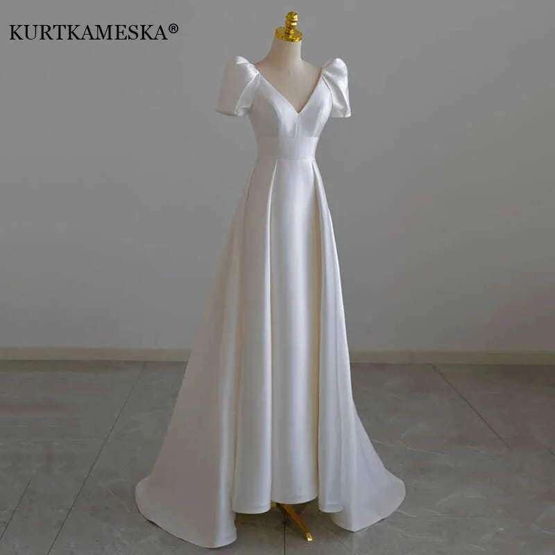 White Satin Wedding Bride Maxi Dress Elegant Long Prom Evening Guest Party Summer Dresses for Women 2022 Hepburn Style vestidos